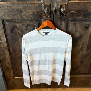 Banana Republic Men's LSweater - Cream & Light Gray Stripes - Linen & Silk Blend